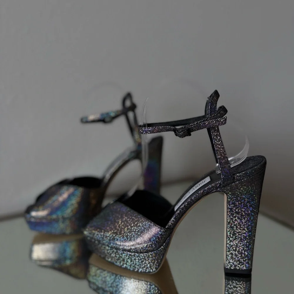 New JIMMY CHOO Sacaria Glitter Platform Sandal $925 40